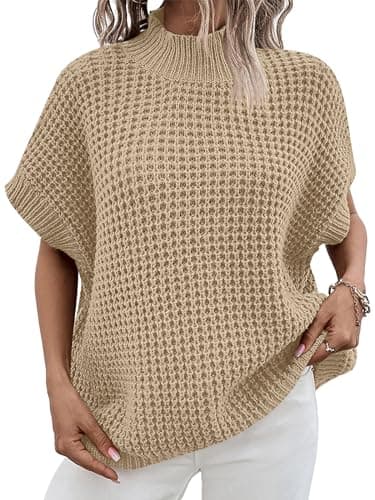 Oversized Batwing Sleeve Sweater for Women: Mock Neck, Sleeveless - Summer/Fall 2024