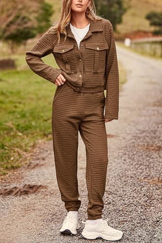 PRETTYGARDEN Women's 2025 Winter Tracksuit Long Sleeve Shacket Casual Set