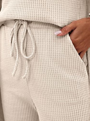 Eurivicy Women's Waffle Knit 3-Piece Lounge Set with Long Cardigan