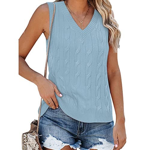 Fisoew Women's Vintage Knitted V-Neck Sleeveless Casual Vest