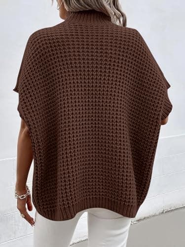 Oversized Batwing Sleeve Sweater for Women: Mock Neck, Sleeveless - Summer/Fall 2024