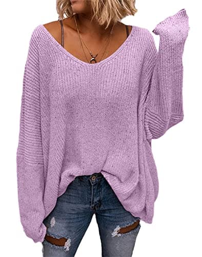 BZB Women's V-Neck Loose Oversized Long Sleeve Knit Sweater Top