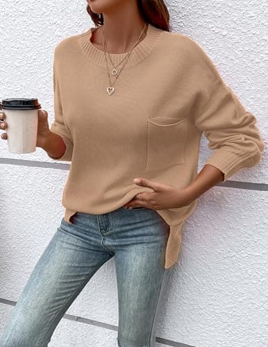 Libsorge Women's Oversized Crewneck Pocket Pullover Sweater