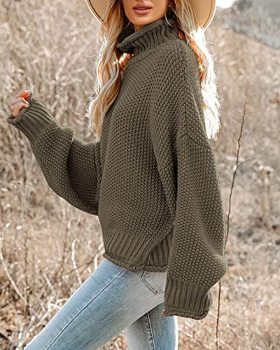 Saodimallsu Womens Oversized Batwing Turtleneck Knit Sweater