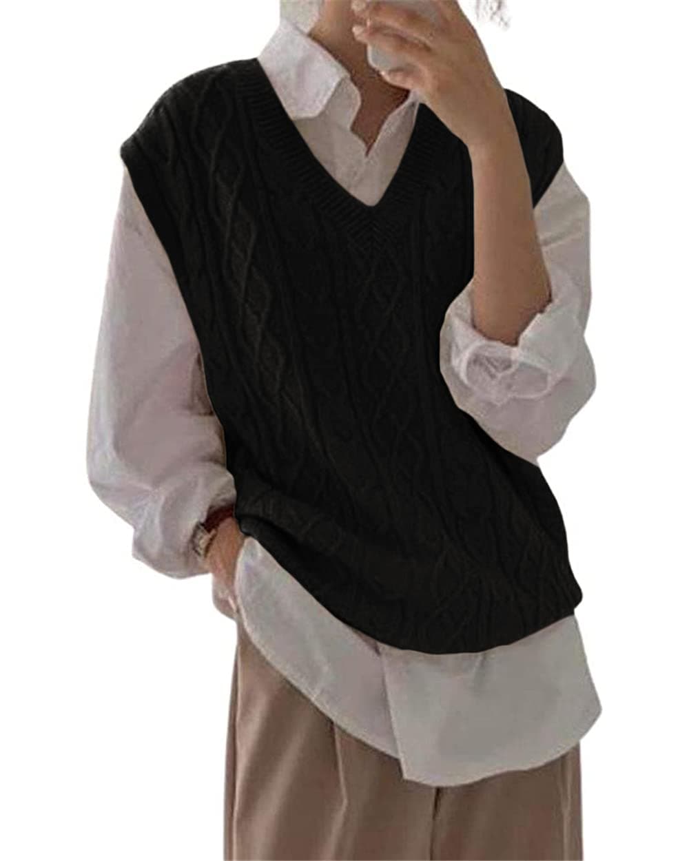Juliet Holy Women's Oversized Sleeveless Loose Knit Sweater Vest
