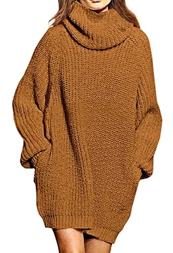 Pink Queen Women's Oversize Turtleneck Long Pullover Sweater Dress