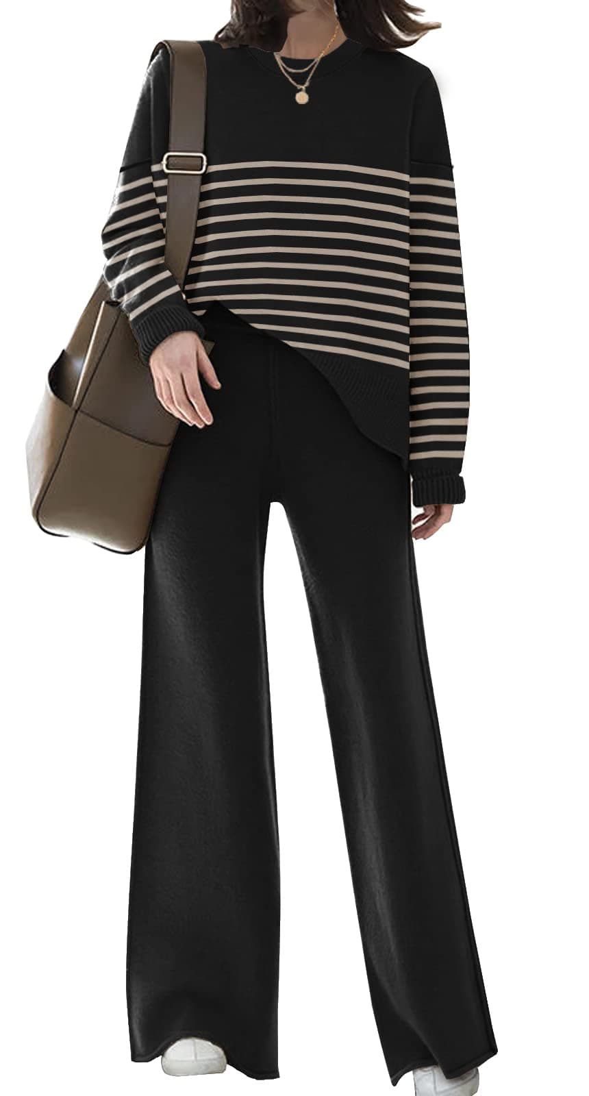 ETCYY New Women's Elegant Lounge Sweatsuit Set with Sweater Top and Wide Leg Pants