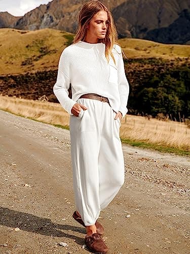 ANRABESS Women's Long Sleeve Fall Sweater Set with Oversized Pants