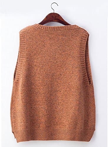 Futurino Women's Solid Color Low V Neck Knitted Sweater Vest Tops