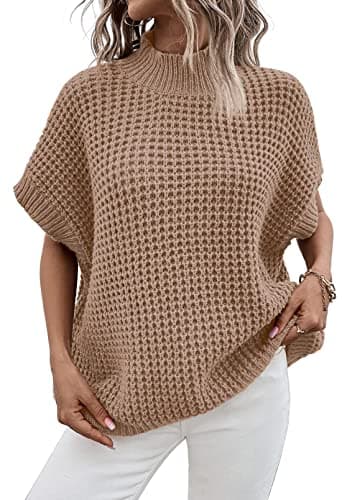 Viottiset Women's Oversized Batwing Sleeve Mock Neck Sweater Vest
