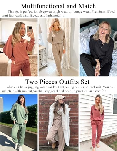 Ekouaer Women's Waffle Knit Pajama Set Long Sleeve S-XXLCasual Loungeewear
