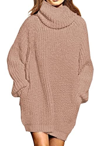Pink Queen Women's Oversize Turtleneck Long Pullover Sweater Dress