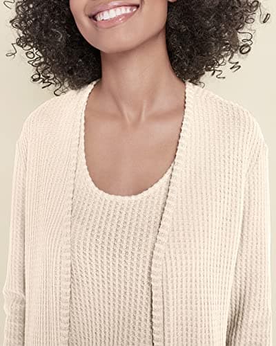 Eurivicy Women's Waffle Knit 3-Piece Lounge Set with Long Cardigan