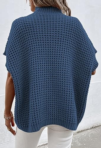 Viottiset Women's Mock Neck Batwing Sleeve Vest Sweater - Dark Blue S