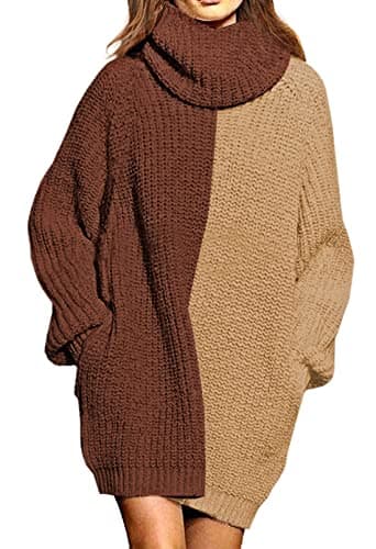 Pink Queen Women's Oversize Turtleneck Long Pullover Sweater Dress