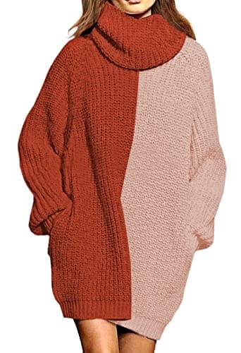 Pink Queen Women's Oversize Turtleneck Long Pullover Sweater Dress