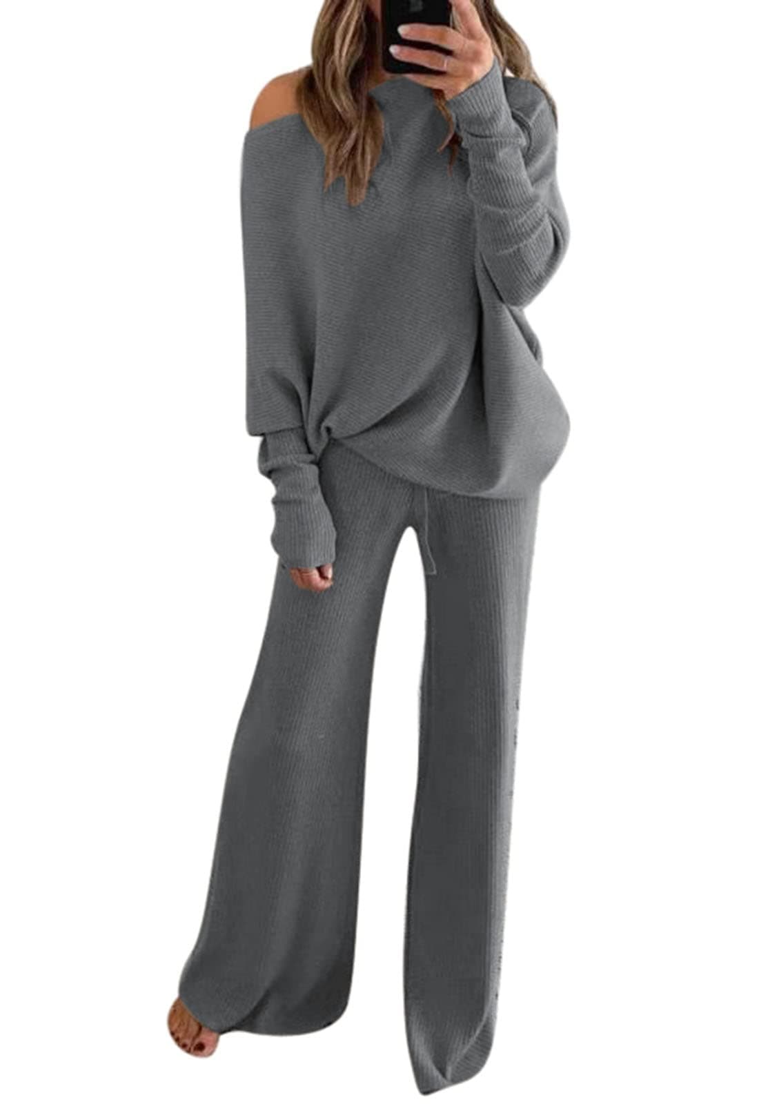 Linsery Women's 2-Piece Knit Sweater and Wide Leg Pants Set