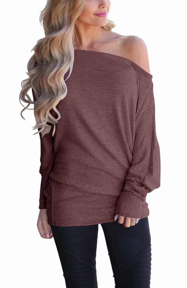 Lacozy Women's Off Shoulder Oversized Long Sleeve Knit Pullover