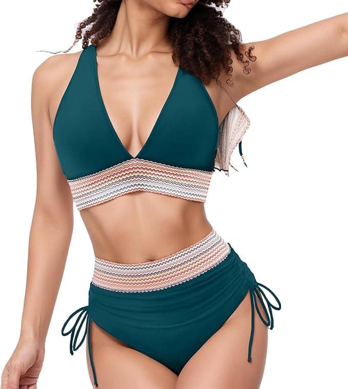 High-Waisted Tummy Control Color Block Bikini Sets Summer Swimwear