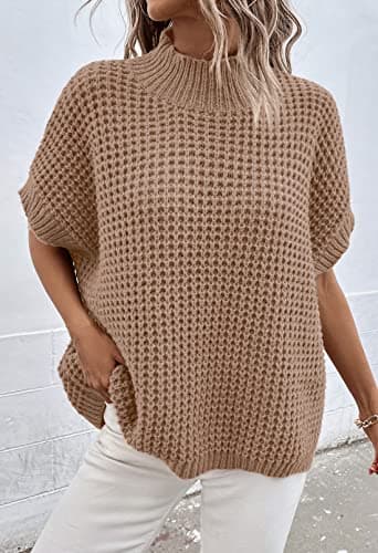 Viottiset Women's Oversized Batwing Sleeve Mock Neck Sweater Vest