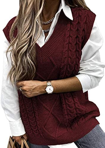Yousify Women's Cable Knit Oversize Sleeveless Sweater Vest