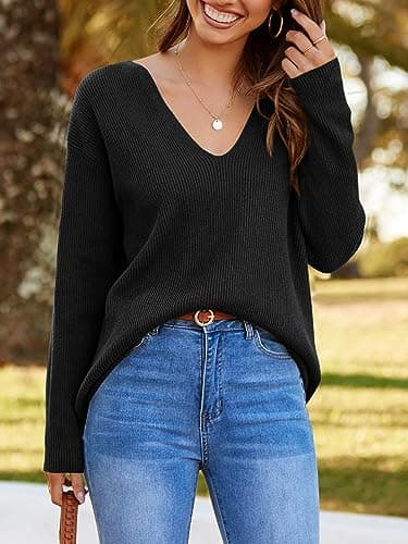 Imily Bela Women's Oversized Deep V Neck Tunic Sweater