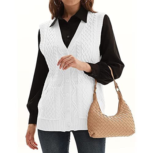 NIUBIA Women's V-Neck Knit Sleeveless Cardigan Sweater with Pocket