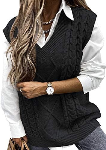 Yousify Women's Cable Knit Oversize Sleeveless Sweater Vest