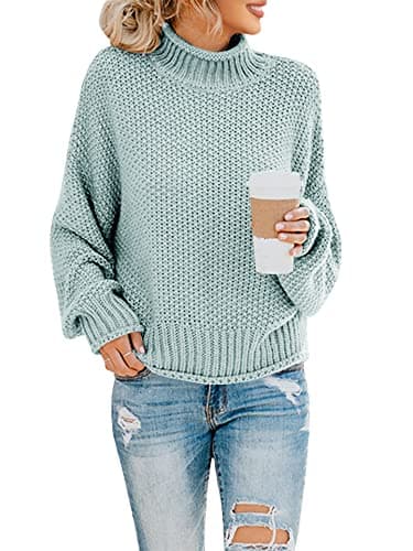 Saodimallsu Womens Oversized Batwing Turtleneck Knit Sweater