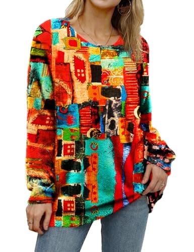 YESNO Women's Oversized Christmas Sweater with Graphic Print Casual Loose Knit Top S01