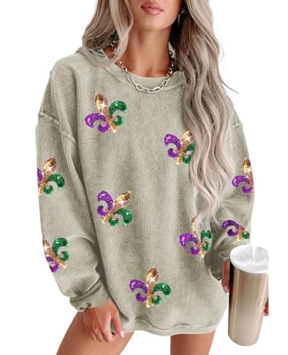 SELINK Women's Oversized Corduroy Sweatshirt Casual Long Sleeve Pullover Tops