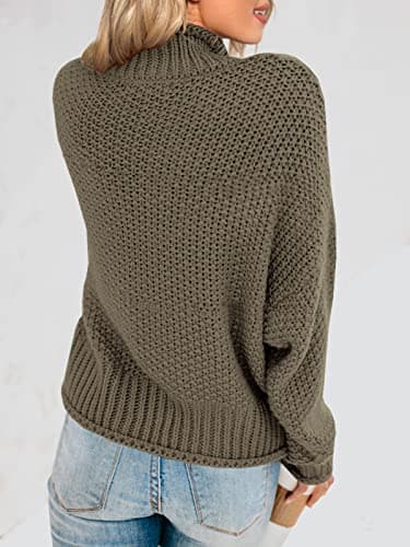 Saodimallsu Womens Oversized Batwing Turtleneck Knit Sweater