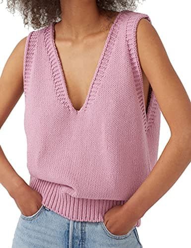 Locachy Women's V-Neck Sleeveless Knit Pullover Casual Vest