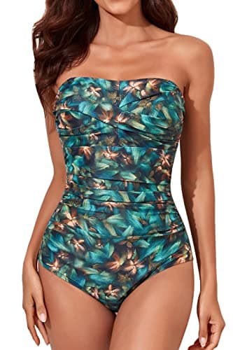 Smismivo Women's Strapless Tummy Control One-Piece Swimsuit