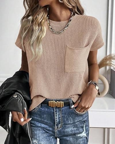 KIRUNDO Women's Trends Short Sleeve Sweater Vest Cotton Knit