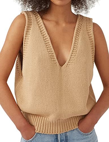 Locachy Women's V-Neck Sleeveless Knit Pullover Casual Vest