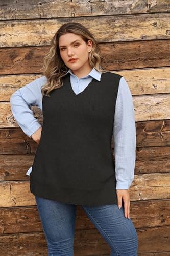 Plus Size Women's V-Neck Knit Sweater Vest XL-5XL Preppy Style