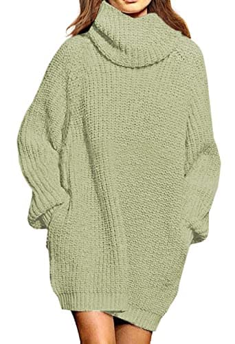 Pink Queen Women's Oversize Turtleneck Long Pullover Sweater Dress