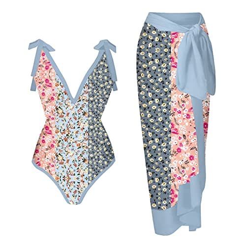 ZDRZK Sexy Sparkly One Piece Swimsuit with Cute Printed Coverup
