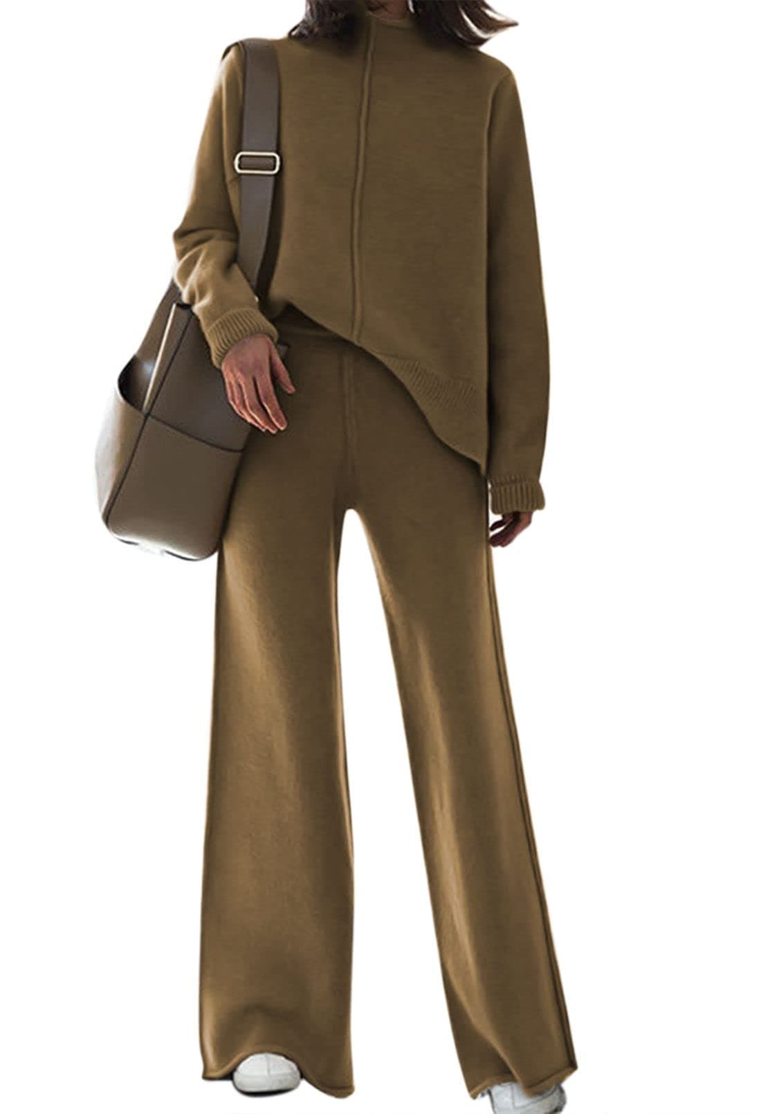 Viottiset Women's High Neck Sweatsuit with Wide Leg Pants