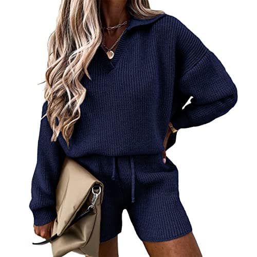 PRETTYGARDEN Women's 2-Piece Knit Pullover Sweater and Shorts Tracksuit Set