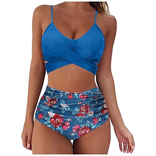 Maidsgop Women's High Waist Tankini Swimsuit Printed Bikini Set Comfortable Padded Bras