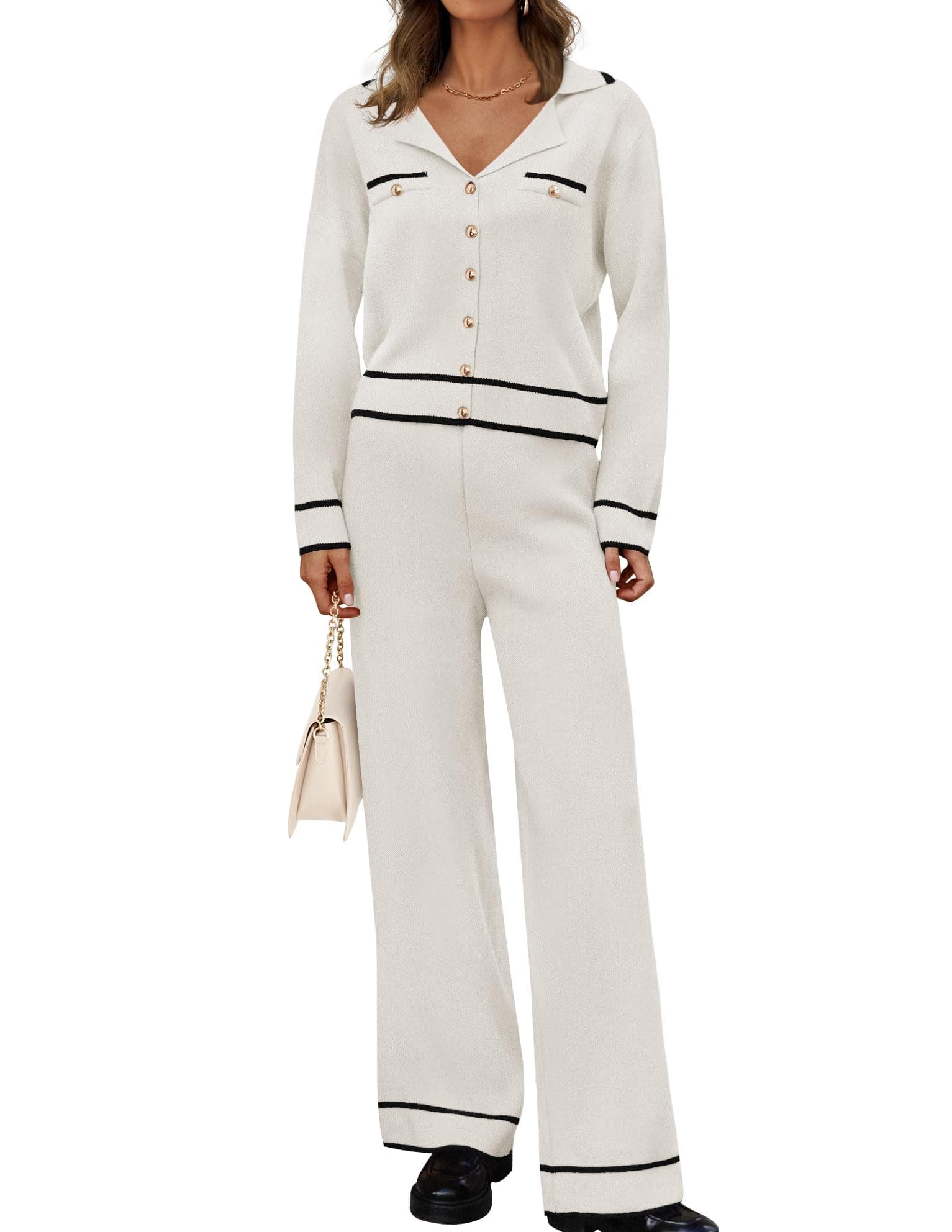 ZESICA Women's Matching Fall Knit Sweater & Wide Leg Pants Set