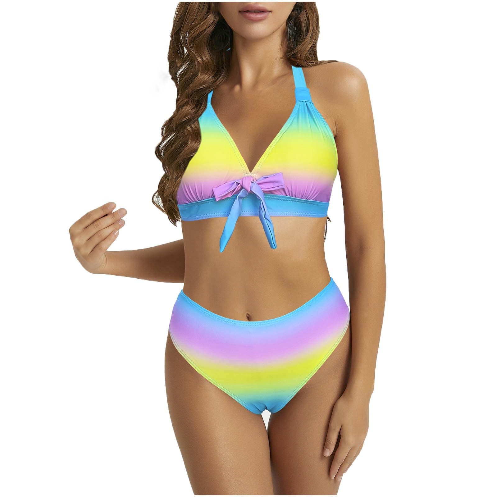 Cethrio Plus Size Vintage Printed Tummy Control Bikini Set