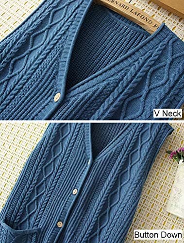 FTCayanz Women's Cable Knit Button Down Sweater Vest Outwear
