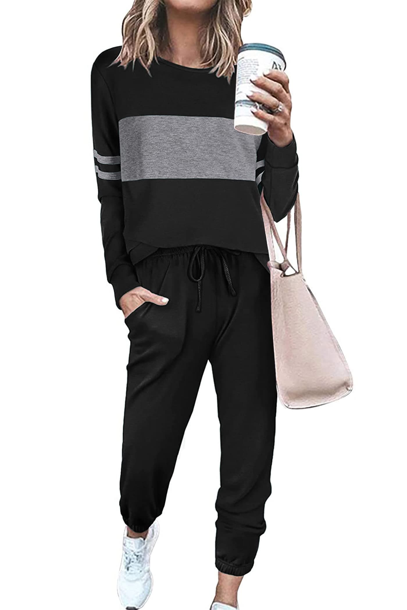 PrettyGarden Women's Color Block Tracksuit Crewneck Long Sleeve Tops & Pants