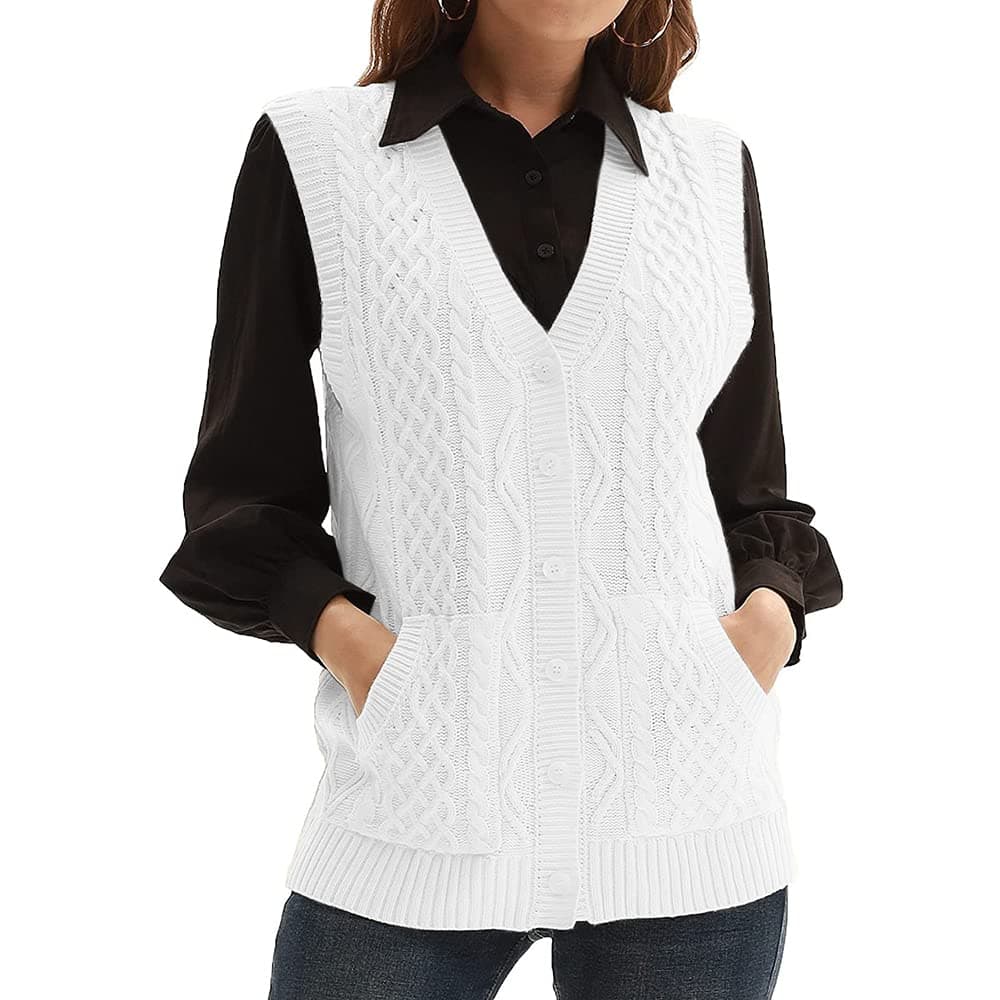 NIUBIA Women's V-Neck Knit Sleeveless Cardigan Sweater with Pocket