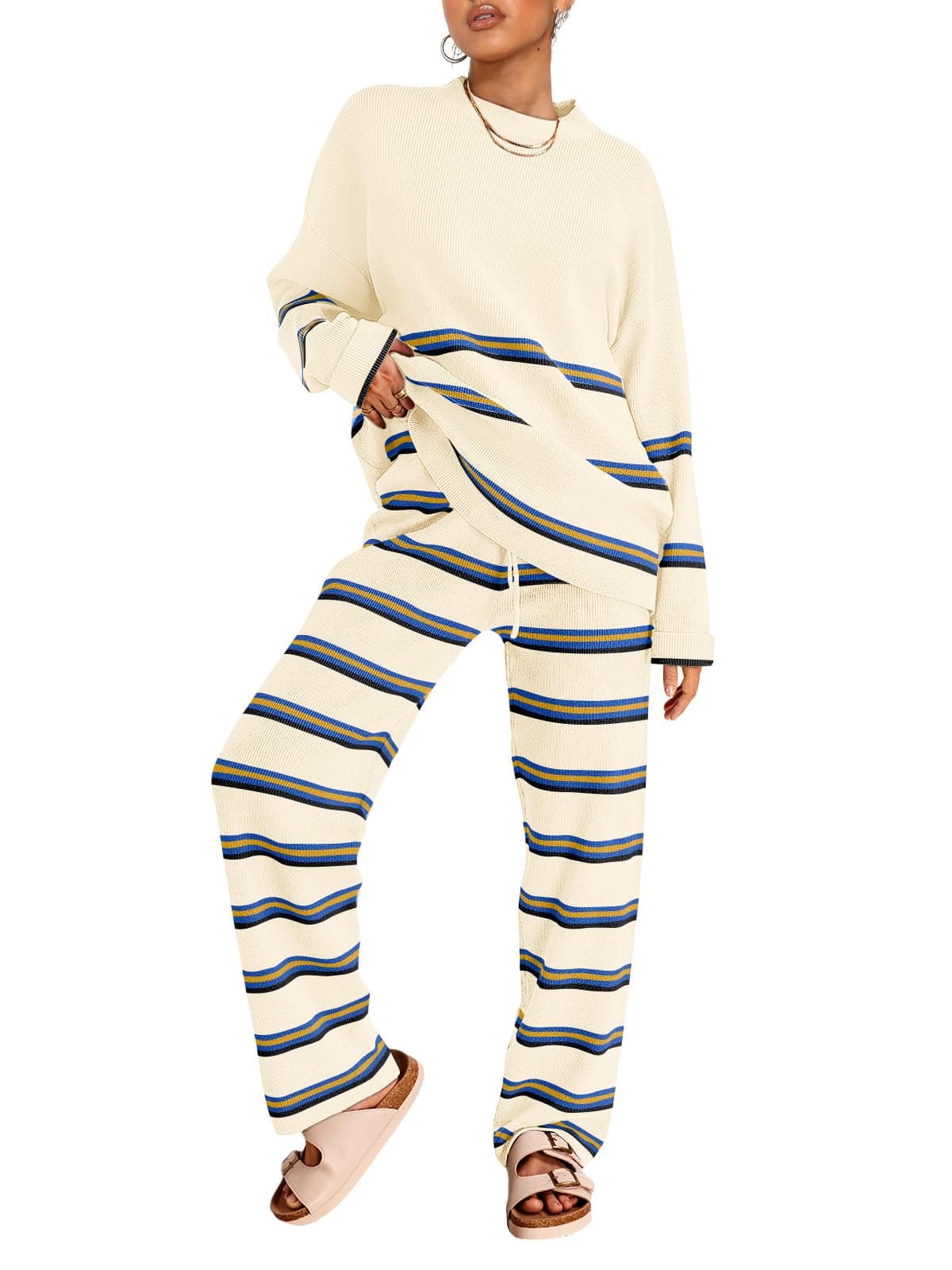 LILLUSORY 2025 Women's Oversized Striped Knit Lounge Sets