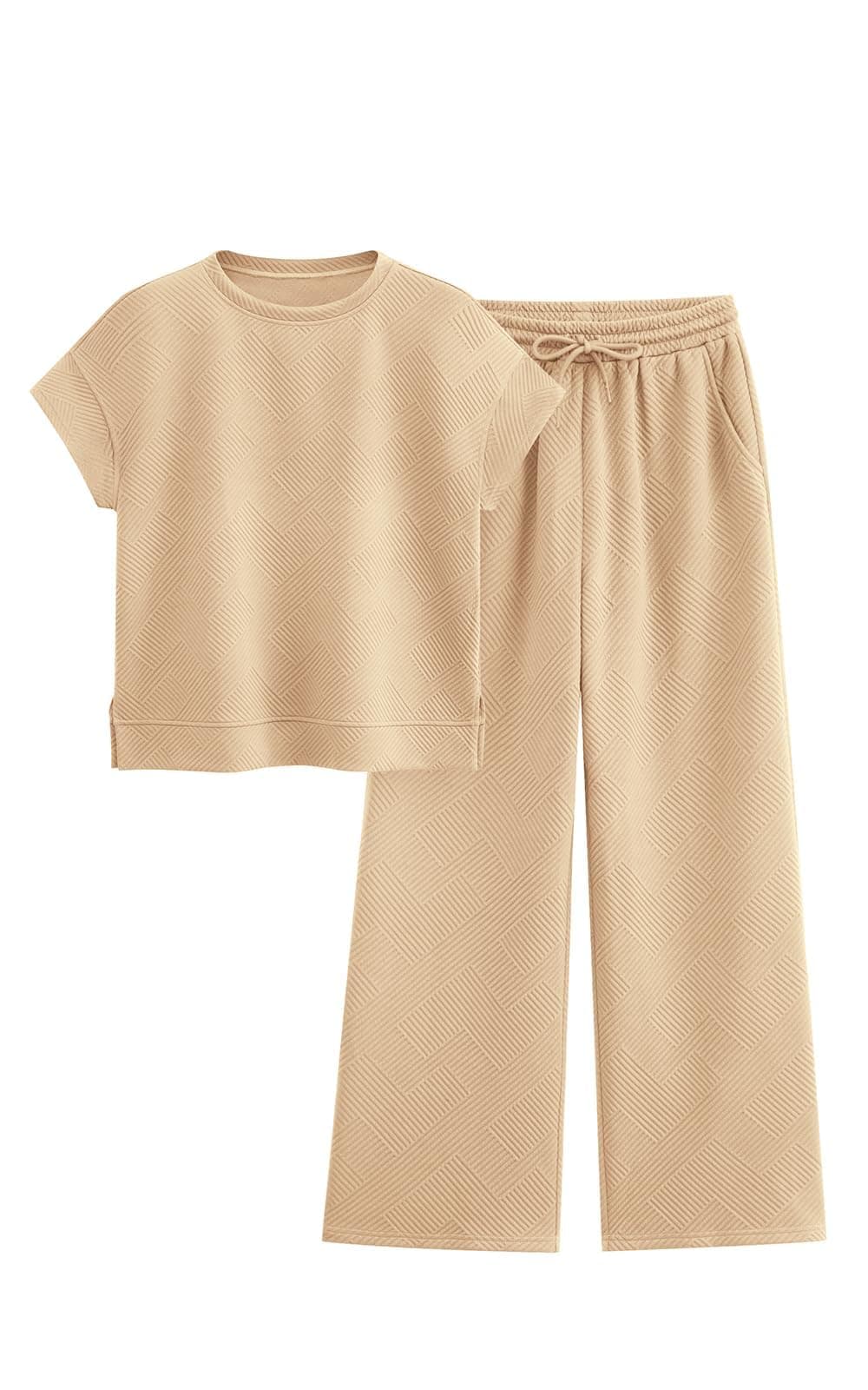 PRETTYGARDEN Women Casual Tracksuit Short Sleeve Top & Wide Leg Pants Matching Lounge Set