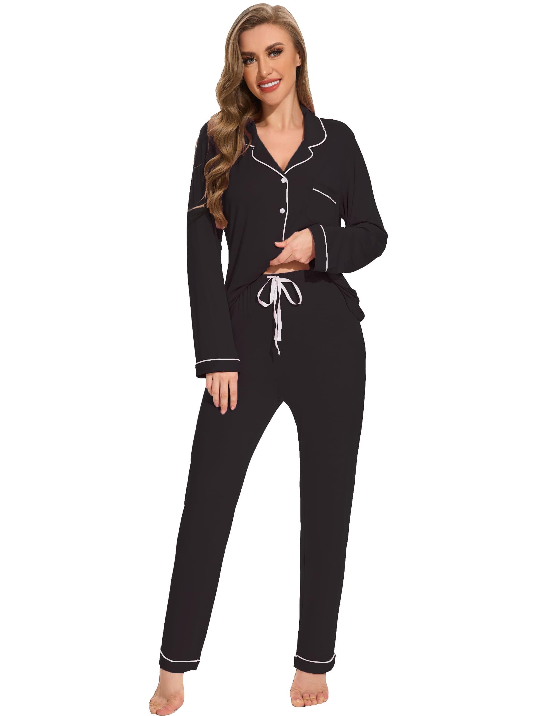 Yoolfine Women's Soft Long Sleeve Button-Up Pajamas Set - XS-XXL